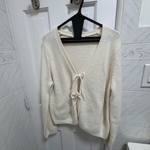 Abercrombie & Fitch Cream V-Neck Sweater with Tie